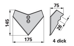 Hrobkovací radlice 175 x 4 mm, rozteč 26 mm