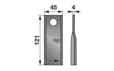 Nůž rotačky levý (25ks) 121x45x4, d=18,2 - 