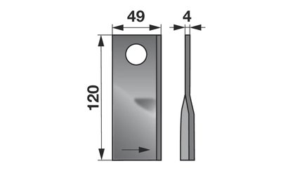 Nůž rotačky levý (25ks) 120x49x4, d=21,0 - 