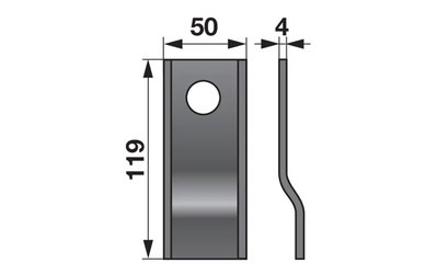 Nůž rotačky vyhnutý (25ks) 119x50x4, d=21,0 - 