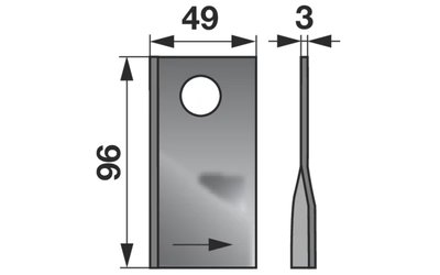 Nůž rotačky levý (25ks) 96x49x3, d=19,0 - 