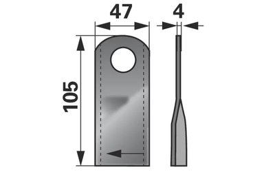 Nůž rotačky pravý (25ks) 105x47x4, d=20,5 - 