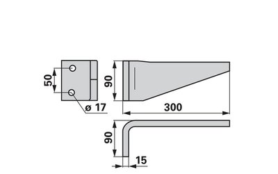 Nůž rotačních bran levý, 90 x 15 x 300 mm, rozteč 50 mm - 