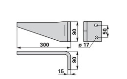 Nůž rotačních bran pravý, 90 x 15 x 300 mm, rozteč 50 mm