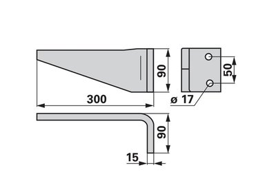Nůž rotačních bran pravý, 90 x 15 x 300 mm, rozteč 50 mm - 