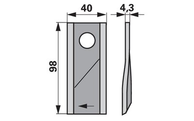 Nůž rotačky pravý (25ks) 98x40x4,3 , d=16,25 - 