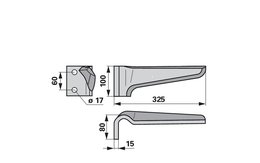 Nůž rotačních bran levý, 100 x 15 x 325 mm Alpego