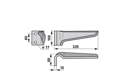 Nůž rotačních bran levý, 100 x 15 x 325 mm Alpego - 