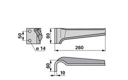 Nůž rotačních bran pravý, 80 x 10 x 260 mm Alpego