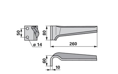 Nůž rotačních bran pravý, 80 x 10 x 260 mm Alpego - 