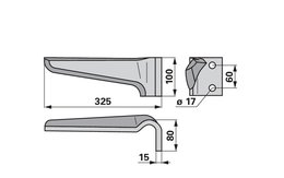 Nůž rotačních bran pravý, 100 x 15 x 325 mm Alpego
