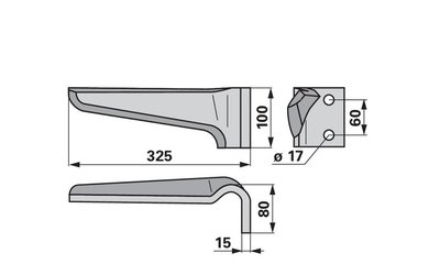 Nůž rotačních bran pravý, 100 x 15 x 325 mm Alpego - 