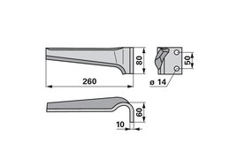 Nůž rotačních bran pravý, 80 x 10 x 260 mm Alpego