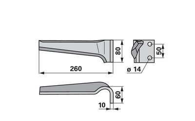 Nůž rotačních bran pravý, 80 x 10 x 260 mm Alpego - 