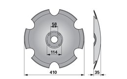 Disk podmítače ozubený, 410 mm, 4 díry, roztečná kružnice 114 mm, síla 5 mm