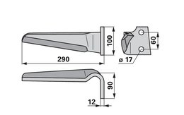 Nůž rotačních bran pravý, 100 x 12 x 290 mm Feraboli