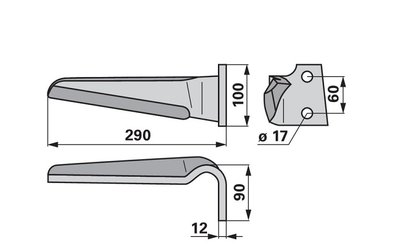 Nůž rotačních bran pravý, 100 x 12 x 290 mm Feraboli - 