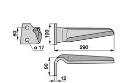 Nůž rotačních bran levý, 100 x 12 x 290 mm Feraboli