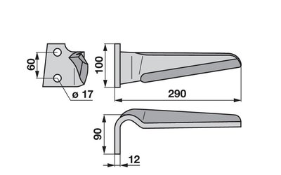Nůž rotačních bran levý, 100 x 12 x 290 mm Feraboli - 