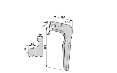 Nůž rotačních bran levý, 100 x 12 x 300 mm Feraboli - 