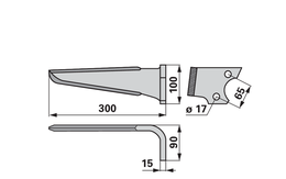 Nůž rotačních bran levý, 100 x 15 x 300 mm Frandent