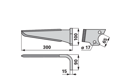 Nůž rotačních bran levý, 100 x 15 x 300 mm Frandent - 