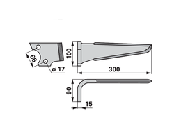 Nůž rotačních bran pravý, 100 x 15 x 300 mm Frandent