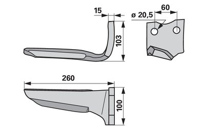 Nůž rotačních bran pravý Howard 73000185597V - 