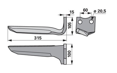  Nůž rotačních bran pravý Howard 7300185598V - 