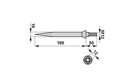Hřeb bran rovný, 16 x 190 mm, M12, hrana-hrana - 