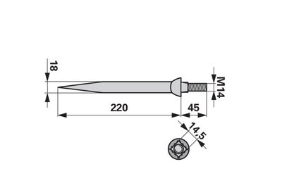 Hřeb bran zahnutý, 18 x 220 mm, M14, hrana-hrana - 
