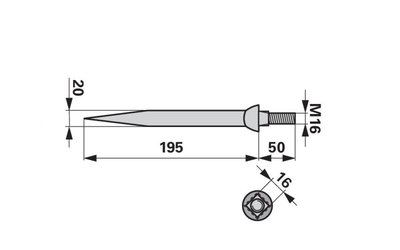 Hřeb bran rovný, 20 x 195 mm, M16, hrana-hrana - 