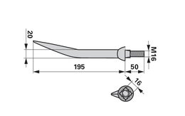 Hřeb bran zahnutý, 20 x 195 mm, M16, hrana-hrana