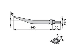 Hřeb bran zahnutý, 20 x 240 mm, M16, hrana-hrana