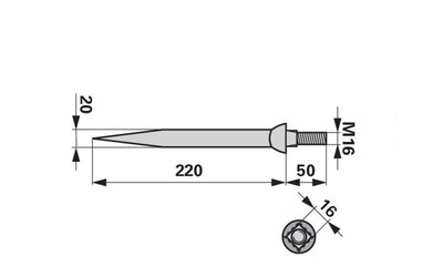 Hřeb bran rovný, 20 x 220 mm, M16, hrana-hrana - 