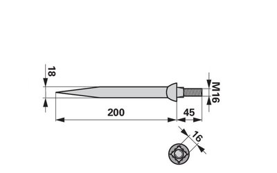 Hřeb bran rovný, 18 x 200 mm, M16, hrana-hrana - 