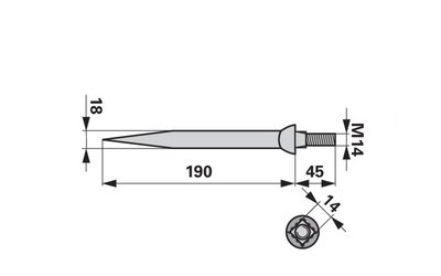 Hřeb bran rovný, 18 x 190 mm, M14, hrana-hrana - 