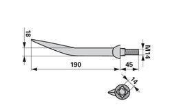 Hřeb bran zahnutý, 18 x 190 mm, M14, hrana-hrana