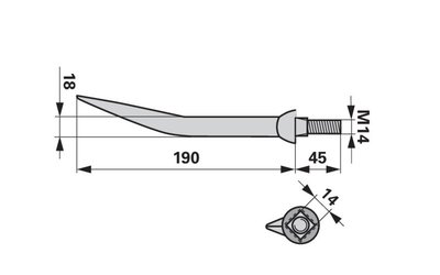 Hřeb bran zahnutý, 18 x 190 mm, M14, hrana-hrana - 