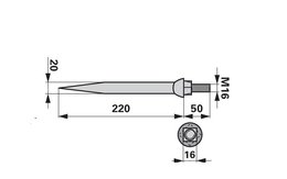 Hřeb bran rovný, 20 x 220 mm, M16, hrana-plocha