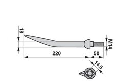 Hřeb bran zahnutý, 18 x 220 mm, M14, hrana-hrana