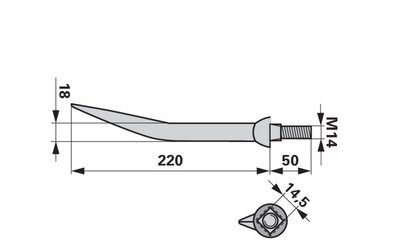 Hřeb bran zahnutý, 18 x 220 mm, M14, hrana-hrana - 