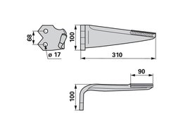 Nůž rotačních bran pravý, s karbidem Kuhn 52539400H