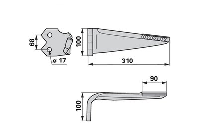 Nůž rotačních bran pravý, s karbidem Kuhn 52539400H - 