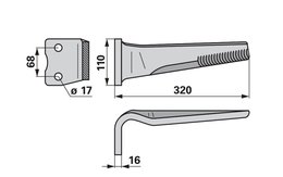  Nůž rotačních bran levý návarem Kuhn 525.395.00