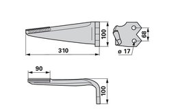 Nůž rotačních bran levý, s karbidem Kuhn 52539500H