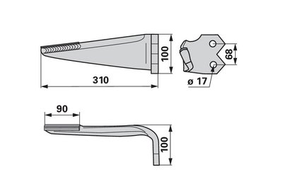 Nůž rotačních bran levý, s karbidem Kuhn 52539500H - 