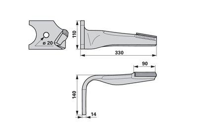 Nůž rotačních bran levý, s karbidem Kuhn K2500071H - 