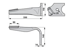 Nůž rotačních bran pravý, s karbidem Kuhn K2500081H