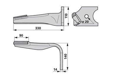 Nůž rotačních bran pravý, s karbidem Kuhn K2500081H - 